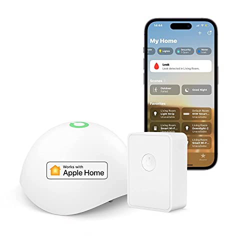 Meross Smart Wassermelder WLAN Wassersensor für HomeKit, Wassersensor Wasseralarm mit Hub kompatibel mit Apple Home, Alexa und SmartThings drahtloser Flutdetektor IP67, Audio-Alarm