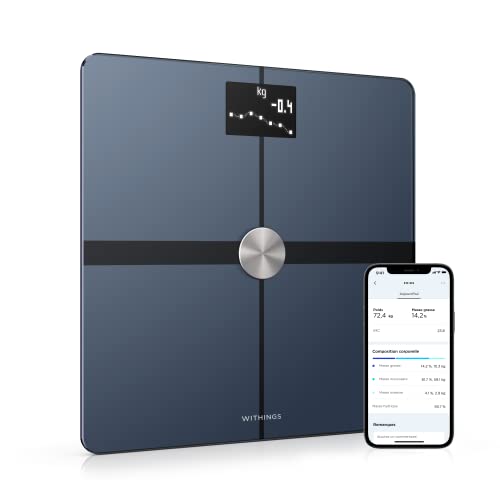 Withings Body+ - WLAN-Smart-Waage mit Körperzusammensetzungsfunktion, Messung von Körperfett, BMI, Muskelmasse, Wasseranteil, digitale Körperfettwaage, App-Sync via Bluetooth oder WLAN, Schwarz