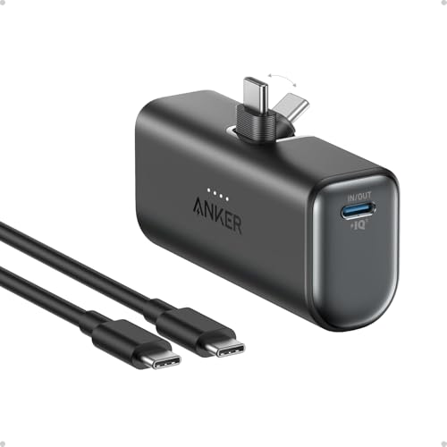 Anker Nano Powerbank, 5000mAh Powerbank 22.5W, Integrierter Faltbarer USB-C Konnektor, Kompatibel mit iPhone 17/16/15, Samsung S22/23 Serie, Note20 Serie, Huawei, iPad Pro/Air, AirPods und mehr
