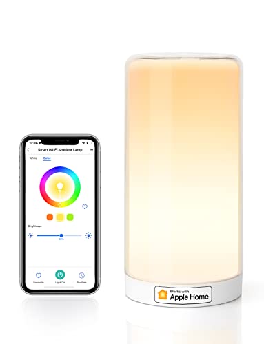 meross WLAN LED Nachttischlampe Funktioniert mit Apple HomeKit, Dimmbar RGBCW Atmosphäre Touch Nachtlampe für Schlafzimmer Wohnzimmer, Smart Nachtlicht Funktioniert mit Alexa, Google Home