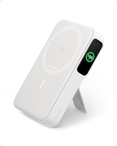 Anker MagGo Powerbank, Qi2-zertifiziertes 15W ultraschnelles MagSafe-kompatibles mobiles Ladegerät, 10.000mAh Akku mit smartem Display & klappbarem Ständer, für iPhone 16/15/14/13, Inkl. USB-C Kabel