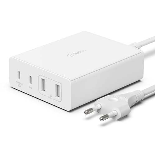 Belkin 108-W-GaN-USB-Ladestation für mehrere Geräte, schnelles Ladegerät mit 2x USB-C und USB-A, Dock/Hub für MacBook, Pro, Air, iPhone, Max, mini, iPad Pro, Air, und andere Geräte