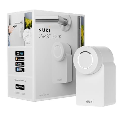 Nuki Smart Lock (4. Generation), smartes Türschloss mit Matter für schlüssellosen Zutritt ohne Umbau, elektronisches Türschloss Macht das Smartphone zum Schlüssel, weiß