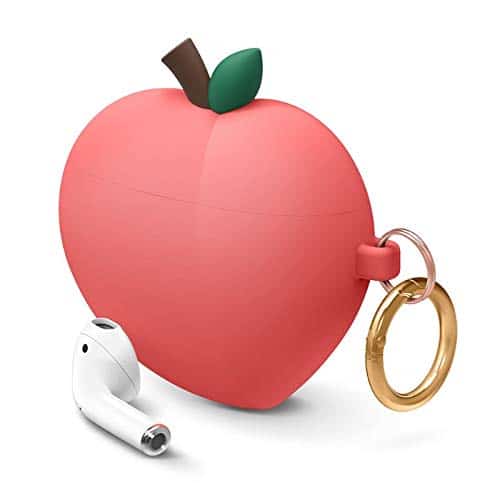 elago AirPods Pfirsich Hülle Peach Case mit Karabiner Kompatibel mit Apple AirPods 1 & 2 - Süßes 3D Design Cartoon Lustig Cute Funny, Hochwertiges Silikon, für Mädchen und Frauen (Rot)