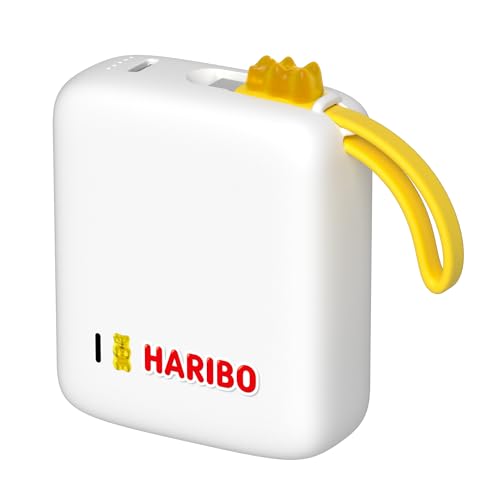 HARIBO Mini Powerbank 10000mAh, 22,5W Schnellladung Integriertes Kabel, Kompakte Größe: 2,4 * 5,5 * 6,5cm / 165g, Tragbares Ladegerät für iPhone 17 16 15, Galaxy S25 S24, Gelb