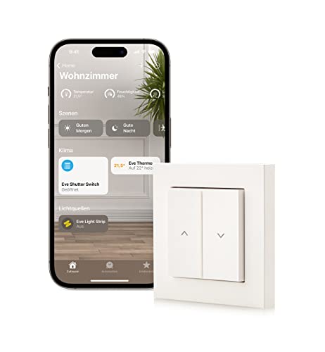 Eve Shutter Switch – Smarte Rollladensteuerung mit integrierten Zeitplänen, Adaptive Beschattung, Siri-Sprachsteuerung, Zeitschaltuhr, Fernzugriff, keine Bridge nötig, Bluetooth/Thread, Apple HomeKit