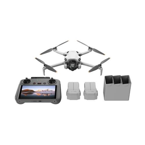 DJI Mini 4 Pro Fly More Combo mit DJI RC 2 Fernsteuerung (Bildschirmfernsteuerung), faltbare Mini-Drohne mit 4K-Kamera, unter 249g, 34 Minuten Flugzeit, 2 zusätzliche Akkus, Klasse-C0
