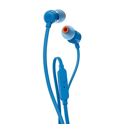 JBL Tune 110 – In-Ear Kopfhörer mit verwicklungsfreiem Flachbandkabel und Mikrofon - Blau – Für grenzenlosen Musikgenuss mit der Pure Bass Sound Technologie