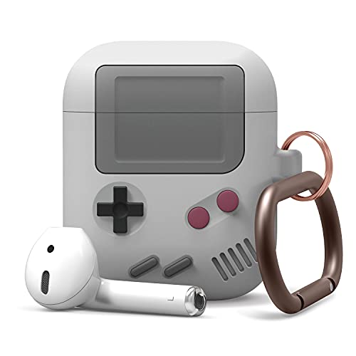 elago Schutzhülle AW5, kompatibel mit Apple AirPods 1 und kompatibel mit Apple AirPods 2, Schutzhülle für Spielekonsole, Case Cover mit Karabiner (Grau)
