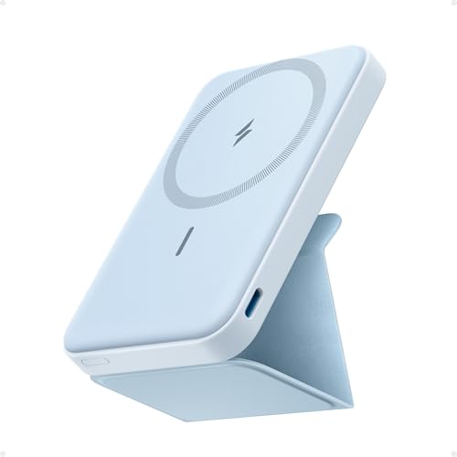 Anker 622 Magnetische Kabellose Powerbank (MagGo), 5000mAh Klappbare Magnetische Powerbank mit USB-C für iPhone 14/13/12, Wolkengrau