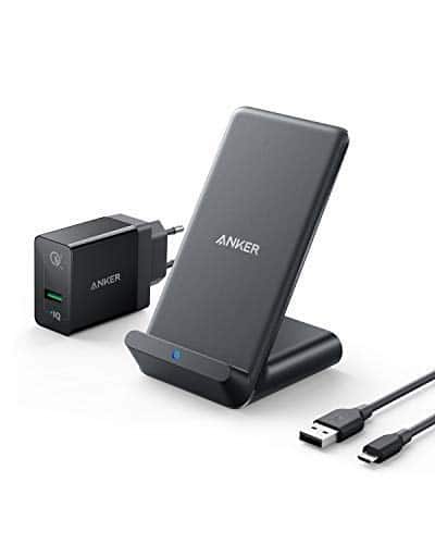 Anker PowerWave 7.5 Ladeständer Wireless Charger, Ladeständer mit innerem Kühlungsventilator für Temperaturregulierung, 7,5 W Ladungen für iPhone X, 10 W für Samsung S9 (mit Quick Charge Ladegerät)