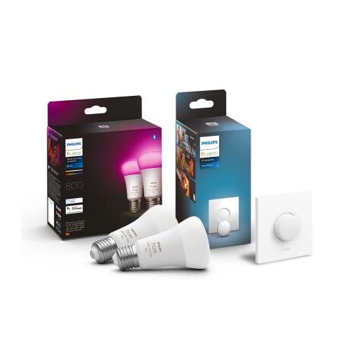 Philips Hue White & Color Ambiance E27 LED Lampe 2-er Pack inkl. Smart Button, dimmbar, bis zu 16 Millionen Farben, steuerbar via App, kompatibel mit Amazon Alexa (Echo, Echo Dot)