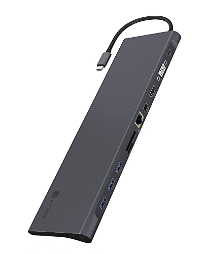 ICY BOX USB-C Docking Station (11-in-1) für 2 Monitore (1x HDMI, 1x MiniDP, 1x VGA), 4K 30Hz, 3-fach USB 3.0 HUB, 60W Power Delivery, Gigabit Ethernet, Kartenleser, IB-DK2102-C