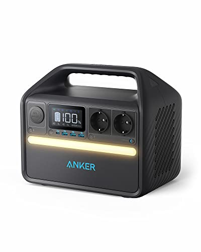 Anker 535 Kompakte Power Station (Powerhouse 512Wh), tragbare LiFePO4 Batterien, 500W 7-Anschlüsse Stromgenerator, 2 AC-Anschlüsse, 60W USB-C PD Port, LED Licht für Camping & Stromausfälle Black