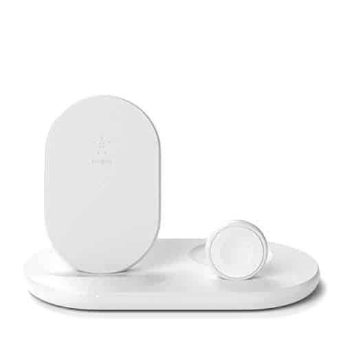 Belkin drahtloses 3-in-1 Ladegerät (kabellose 7,5-W-Ladestation für iPhone, Apple Watch und AirPods) – kabelloses Ladedock, drahtlose iPhone Ladestation, Apple Watch Ladestände – Weiß