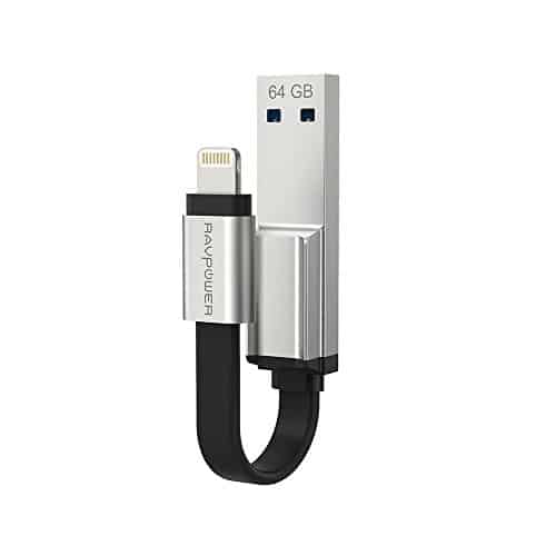 RAVPower Flash Drive iPhone USB-Stick 64 GB USB 3.0 mit Ladeunterstützung, magnetische Kabelorganisation, Verlängerter MFi Lightning-Stecker für PC, iOS externer Speicher