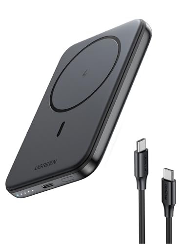 UGREEN Nexode Wireless Power Bank 5000mAh Magnetische Powerbank klein mit USB-C Schnellladefunktion, Kabellose externer Akku Magnetic kompatibel mit iPhone 17 Pro Max/16 Pro/16/15-12(Schwarz)