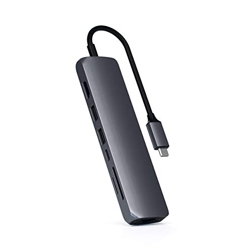 SATECHI USB-C Slim Multiport-Adapter mit Ethernet, 4K HDMI, 60W USB-C PD Aufladung, 2 USB-A, SD/Micro-Kartenleser – Für M2/M1 MacBook Pro/Air, M2/M1 iPad Pro/Air, M2 Mac Mini, iMac M1 (Space Grau)