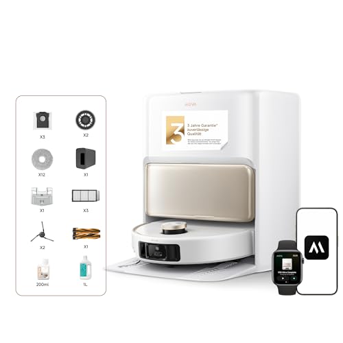 Mova V50 Ultra Complete Saugroboter mit Wischfunktion, Einer Saugkraft von 24.000 Pa, anhebbare Navigation mit 6 cm Hindernisüberwindung und Warmwasser-Wischen mit DuoSolution-System, weiß