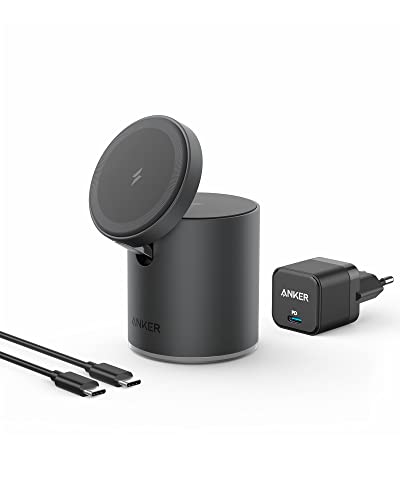 Anker 623 MagGo magnetisches, kabelloses Ladegerät, 2-in-1 Wireless Ladestation mit 20W USB-C Ladegerät, für iPhone 13/12 Serie, AirPods Pro (Interstellar Grau)