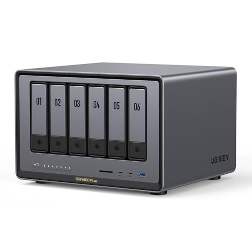 UGREEN NASync DXP6800 Plus 6-Bay NAS Server, Intel i3-1215U 6-Kern, 8GB DDR5, 128GB SSD, 2,5GbE & 10GbE LAN, 2×M.2 NVMe, 4K HDMI, Kompatibel mit Drittanbieter HDD/SSD für Heim & Büro (Diskless)