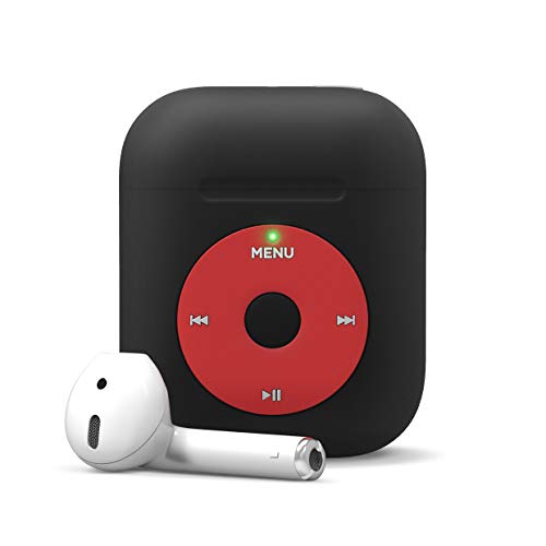 elago AW6 AirPods Hülle Kompatibel mit Apple AirPods 2 & 1 – Klassischer Music-Player Design, Extra Schutz, Unterstützt Kabelloses Laden [US Patent Gemeldet] (Ohne Karabiner, Schwarz)