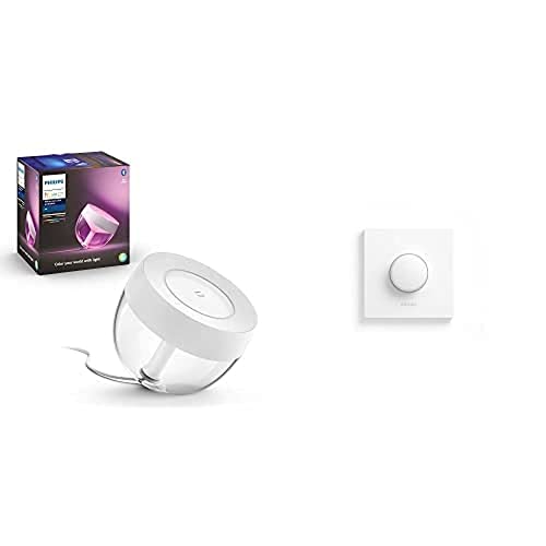 Philips Hue White & Col. Amb. LED-Tischleuchte Iris, weiß, dimmbar, 16 Mio. Farben, Deep Dimming-Funktion Smart Button, komfortables Dimmen ohne Installation