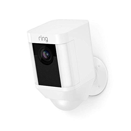 Ring Spotlight Cam Battery | Überwachungskamera für aussen mit HDR-Video, WLAN, 3D-Bewegungserfassung, Kamera funktioniert mit Alexa | akkubetriebene Sicherheitskamera mit LED und Sirene | Weiß