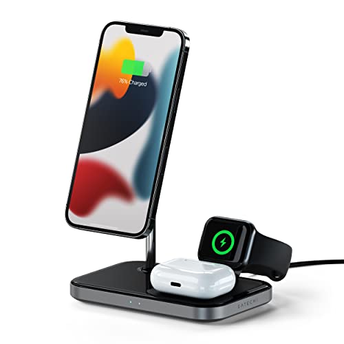 SATECHI 3-in-1 Magnetische Kabellose Ladestation, kompatibel mit Allen iPhone 16/15/14 Serien, Apple Watch Serien 10-1, AirPods Pro 2, 1, AirPods 4 (ANC), 3, 2