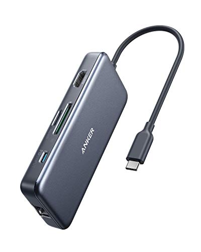 Anker USB C Hub, 7 in 1 PowerExpand+ Adapter mit 4K HDMI, 60W Power Delivery, 1GBPS Ethernet, 2 USB 3.0 Ports und SD/microSD Speicherkartenleser, für MacBook Pro 2020 / 2019 / 2018, Chromebook, XPS