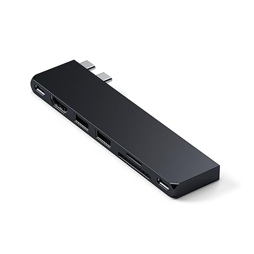 SATECHI USB-C Hub Multiport Adapter Pro Slim, 7 in 1 Dongle – Für MacBook Pro/Air M2 mit USB 4 Port, 4K HDMI Auflösung, USB3.2 Gen 2, SD/TF Kartenleser und 100W USB-C PD (Mitternacht)