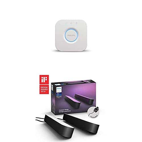 Philips Hue White and Color Ambiance Play Lightbar Doppelpack inkl. Hue Bridge, dimmbar, bis zu 16 Millionen Farben, steuerbar via App, kompatibel mit Amazon Alexa, schwarz