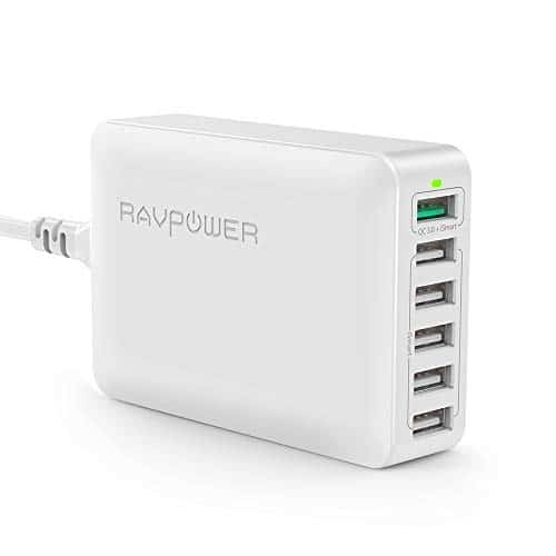 RAVPower Quick Charge 3.0 USB Ladegerät Schnellladegerät, 6-Port 60W USB Ladeadapter für iPhone 11 Pro Max XS Max XR x 8 7 6 Plus, iPad, Galaxy S9 S8 Plus, Huawei, LG, HTC, Smartphones, Tablet, usw