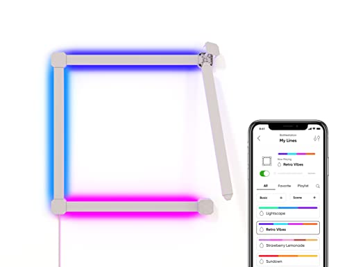Nanoleaf Lines 90 Grad Squared Starter Kit, 4 Smarten LED RGBW Lichtleisten - Modulare WLAN 16 Mio. Farben Wandleuchte Innen, Musik & Bildschirm Sync, OK mit Alexa Google Apple, für Deko & Gaming