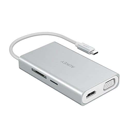 AUKEY USB C Hub HDMI 4k,VGA,SD&MicroSD Kartenslots,Ethernet 1000 Mbps,2 USB 3.1 Anschlüsse,100W USB C Ladeanschluss USB C Adapter für MacBook Pro 2018/2017 usw.