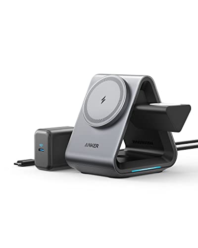 Anker 737 MagGo 3-in-1 kabellose Ladestation + USB-C Kabel, 15W, Für iPhone 16/15/14/13/12 Serie, Apple Watch S8, AirPods Pro 2 (+30W USB-C Ladegerät)