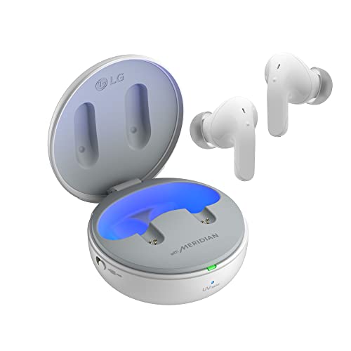 LG TONE Free DT90Q In-Ear Bluetooth Kopfhörer mit Dolby Atmos-Sound, MERIDIAN-Technologie, ANC (Active Noise Cancellation) & UVnano+, Weiß [Modelljahr 2022]
