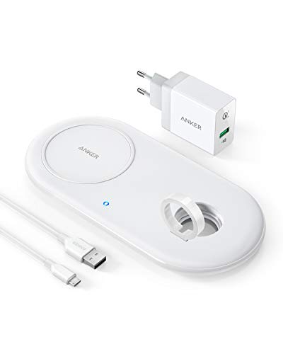 Anker PowerWave+ Ladepad mit Ladedock für Deine Watch, Qi-zertifiziertes 2-in-1 Ladepad mit Apple Watch Ladedock, für Apple Watch 5, Schnelles Laden mit iPhone 14/14 Pro/ 14 Pro Max/13, AirPods Pro 2