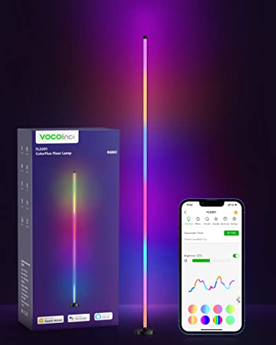 VOCOlinc Smarte LED-Stehlampe, moderne Stehlampe mit Sprachsteuerung, 16 Millionen Farben, Timer, stufenlose Dimmung, Eckenlampe mit Musikmodi, kompatibel mit Apple HomeKit, Alexa und Google