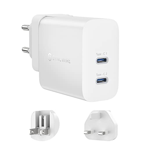 Syncwire 40W USB C Ladegerät - 2 Port (20W+20W) Internationale Schnellladegerät mit EU UK Stecker Konverter Netzteile Adapter Type C Kompatibel mit iPhone 13 12 11 Pro Max Samsung Huawei Xiaomi Google