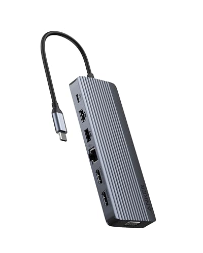 Anker Triple Display USB-C Hub (14-in-1), Dreifaches Display, 4K@60Hz HDMI mit 100W Max Power Delivery, 5 Gbit/s USB-C USB-A Datenports, Für MacBook, Lenovo, Dell XPS, HP Laptops (Ohne Ladegerät)