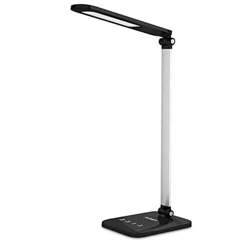 AUKEY Schreibtischlampe LED Tischleuchte 8W Augenschutz dimmbar und faltbar 3 Modi, 5 Helligkeitsstufen, 380lm, Berührungsempfindliche LED Leselampe mit einem 270 ° drehbaren Lampenkopf, Schwarz (LT-T9)