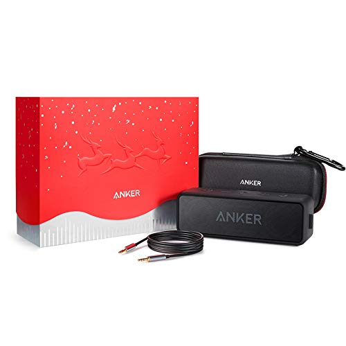 Anker SoundCore 2 Bluetooth Lautsprecher mit Premium Schutztasche und 1,2 M Audio Klinkenkabel, Bluetooth Box mit starkem Bass, 24 Std. Spielzeit, IPX5 Wasserfest