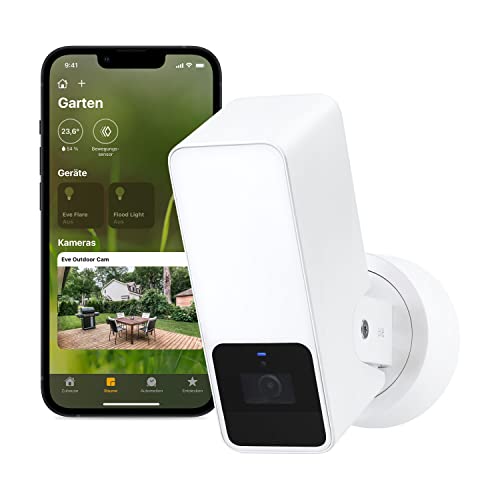 Eve Outdoor Cam (White Edition) – Smarte Überwachungskamera, Flutlicht, Nachtsicht, Bewegungsmelder, Gegensprechanlage, flexible Installation, WLAN, höchster Datenschutz mit Apple HomeKit Secure Video
