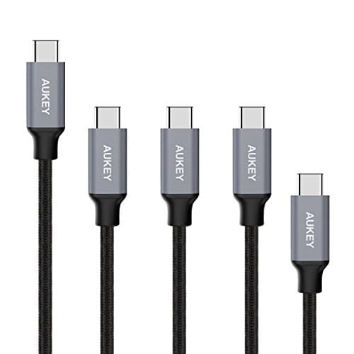 AUKEY USB C Kabel auf USB C 3.1 Gen1 (5er Pack 6.6ft x1, 3,3ft x3, 1ft x1) Nylon umgeflochtenes Ladekabel und Datenkabel für Typ C Geräte wie Samsung Galaxy S10 S9 Note 9, HUAWEI, iPad Pro, MacBook