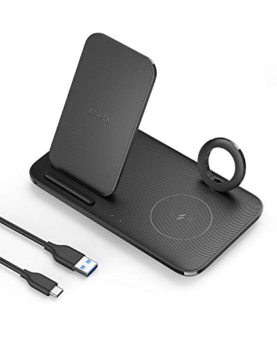 Anker PowerWave 3-in-1 Qi-zertifizierte Ladestation, Wireless Charging Station für iOS Geräte, Apple Watch, iPhone12/12/Mini/12 Pro/SE/AirPods Pro(Ladekabel für Apple Watch & Netzteil Nicht inklusive)