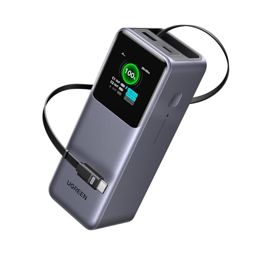 UGREEN Nexode Power Bank 20000mAh, 165W Schnellladen, 65cm einziehbares Kabel, Kompatibel mit iPhone 16/15 Serie, Galaxy S25, MacBook, Dell Laptop und mehr