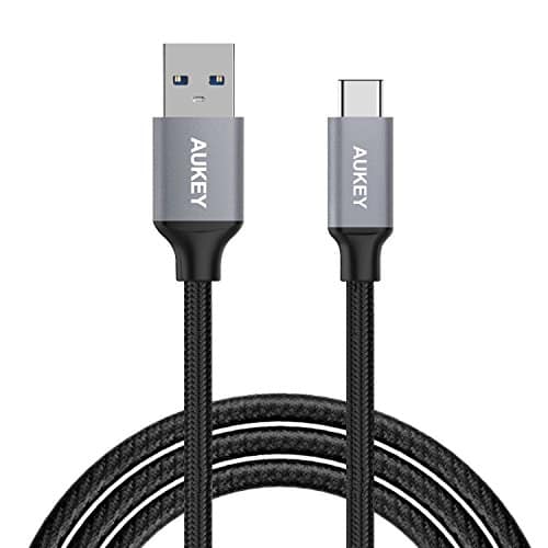 AUKEY USB C Kabel auf USB 3.0 A 2m Nylon Aluminiumgehäuse Typ C Ladekabel Datenkabel für USB C Geräte wie Samsung Galaxy Note 8 / S8 / S8+ , Macbook Pro 2016 , HUAWEI P10 , usw. - Schwarz