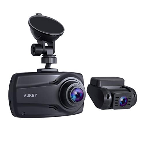 AUKEY 1080p Doppel-Dashcam mit 2,7-Zoll-Display, Front- und Rückfahrkamera mit Full HD, 6 Fahrspuren 170° Weitwinkelobjektiv, Beschleunigungssensor und Autoladegerät mit 2 Anschlüssen