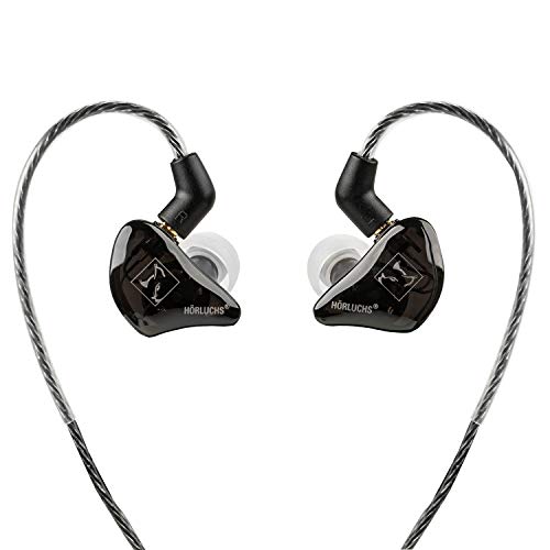 HÖRLUCHS EasyUp In-Ear Monitoring Kopfhörer für Musiker und Gamer, bassbetont, Wechselkabel, 3,5mm Klinkenstecker, Ohrstöpsel und Tasche, Schwarz
